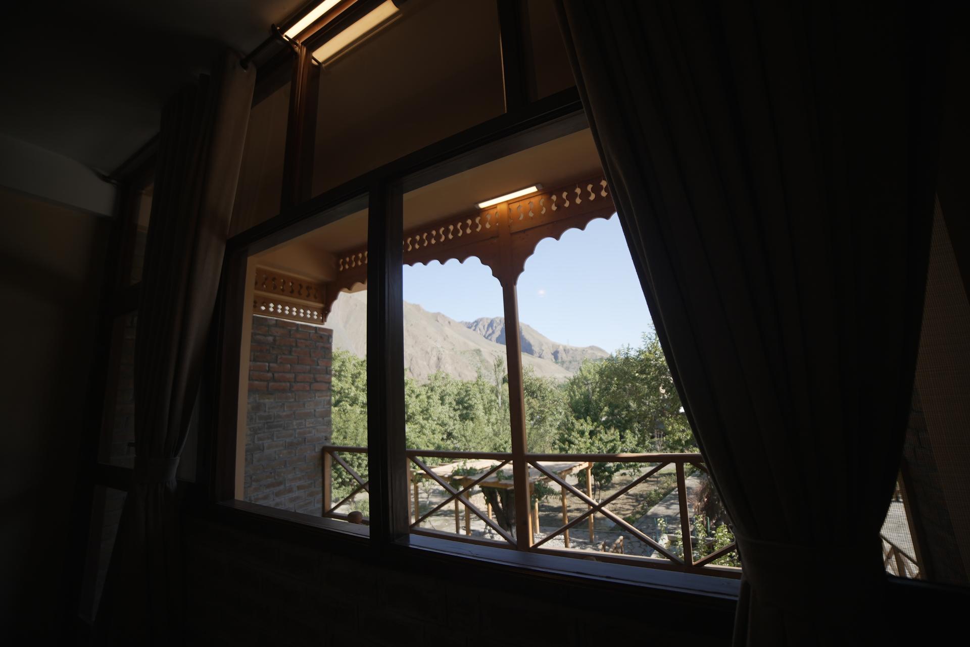 Room interior with mountain view